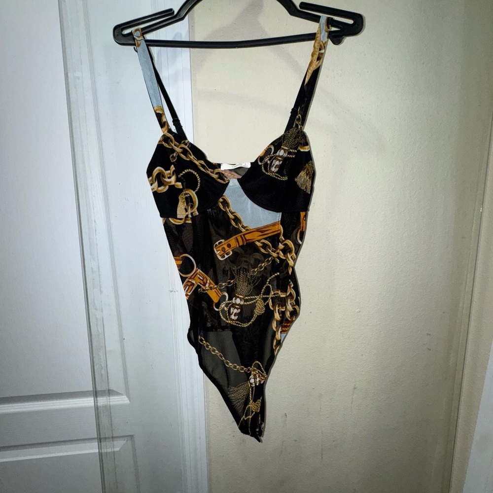 Black and Gold Chain Print bodysuit